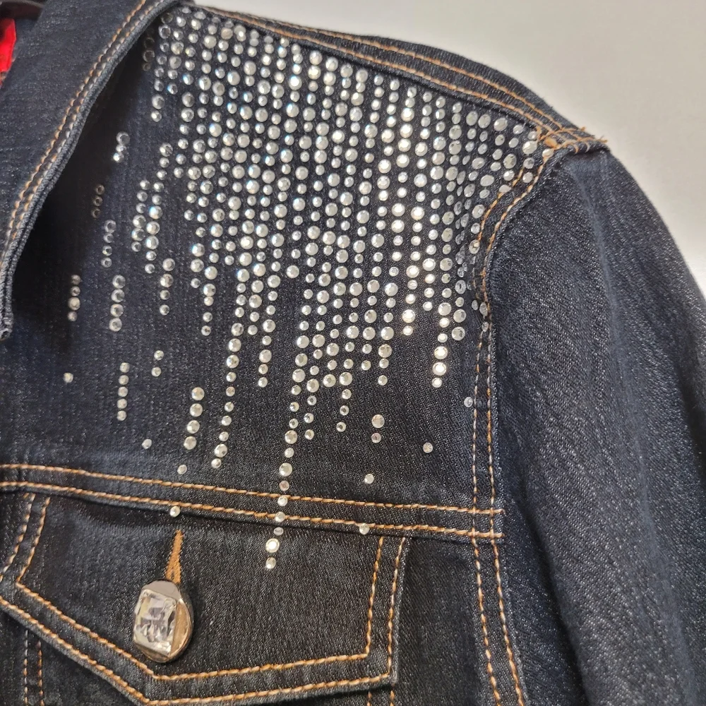 V Cristina Dark Wash DenimJean Silver Stud Jacket Large - Picture 7 of 11